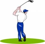 Golfer Swinging Club Circle Cartoon Stock Photo