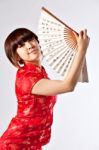 Chinese Model In Traditional Cheongsam Dress Stock Photo