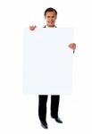 Young Male Holding Blank Board Stock Photo