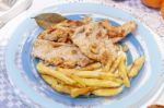 Turkey Steak With French Fries Stock Photo