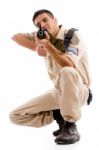 Soldier Going To Shoot With Gun Stock Photo