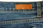 Jeans With Leather Label Texture Stock Photo