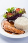 Grilled Salmon With Teriyaki Sauce Stock Photo