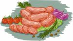 Pork Sausages Vegetables Drawing Stock Photo