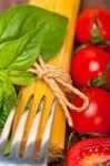 Italian Spaghetti Pasta Tomato And Basil Stock Photo