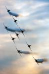 Red Arrows In Tight Formation Stock Photo