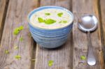 Bowl Of Broccoli And Cheddar Cheese Soup Stock Photo