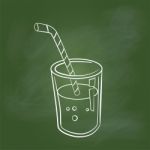 Hand Drawing Glass Of Juice On Green Board - Illustration Stock Photo