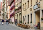 Empty Street Cafe In Rothenburg Stock Photo