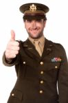 Happy Military Man Gesturing Thumbs Up Stock Photo