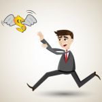 Cartoon Businessman Chasing Money Stock Photo