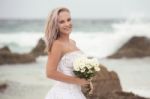 Bride At Snapper Rock Beach In New South Wales Stock Photo