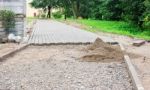 Construction Of A New Pavement Of Paving Slabs Stock Photo