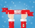 Santa Claus Hand Holding Ribbon Merry Christmas Stock Photo