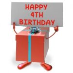 Happy 4th Birthday Sign And Gift Show Fourth Party Stock Photo