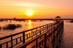 Boardwalk On The Lake At Sunset, Sam Roi Yod National Park Stock Photo