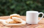 Cashew Cookies With Coffee Cup Stock Photo