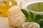 Italian Basil Pesto Sauce Ingredients Stock Photo