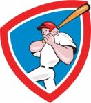 Baseball Player Batting Crest Red Cartoon Stock Photo