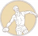 Track And Field Discus Thrower Circle Mono Line Stock Photo