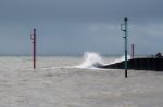 Warning Lamps In The Sea At Lyme Regis Stock Photo