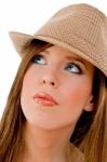 Close View Of Young Model Wearing Hat Stock Photo