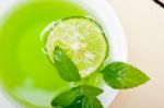 Mint Infusion Tea Tisane With Lime Stock Photo