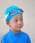 Boy With Swimming Accessories Stock Photo