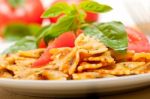 Italian Pasta Farfalle Butterfly Bow-tie And Tomato Sauce Stock Photo