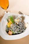 Seafood Black Spaghetti Stock Photo