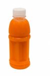 Fresh Carrot Juice In Plastic Bottle Isolated On White Backgroun Stock Photo