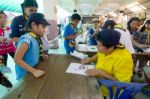 Student 9-10 Years Old, Scouts Work Together, Scout Camp In Bangkok Thailand Stock Photo