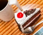 Black Forest Cake Means Coffee Break And Cafe Stock Photo