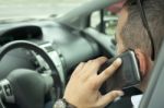 Communication With A Mobile Phone In The Car Stock Photo