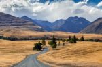 Road Alongside Lake Tekapo Stock Photo