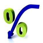 Green Percentage Symbol Shows Reduced Price Stock Photo