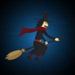 Halloween Witch Flying On Broom Stock Photo