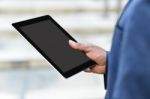 Business Man Holding A Digital Tablet Stock Photo