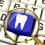 Tooth Key Magnified Means Dental Appointment Or Teeth Stock Photo