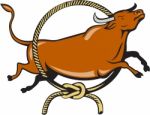 Texas Longhorn Red Bull Jumping Lasso Cartoon Stock Photo