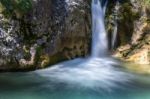 Waterfall At The Val Vertova Torrent Lombardy Near Bergamo In It Stock Photo