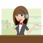 Cartoon Cute Call Center Using Headphone Stock Photo