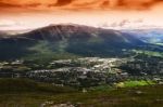 Oppdal Sunset Landscape Background Stock Photo