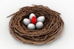 Red Heart And Eggs In A Bird Nest Stock Photo