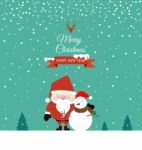 Santa Claus And Snowman On Christmas Day Stock Photo