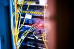 Fiber Optic With Servers In A Technology Data Center Stock Photo