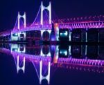 Gwangan Bridge And Haeundae At Night In Busan,korea Stock Photo