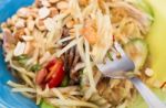 Green Papaya Salad Thai Cuisine Spicy Delicious Stock Photo