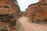 Corridor In Brick Ruins Stock Photo