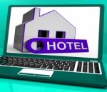 Hotel House Laptop Means Holiday Accommodation And Vacant Rooms Stock Photo